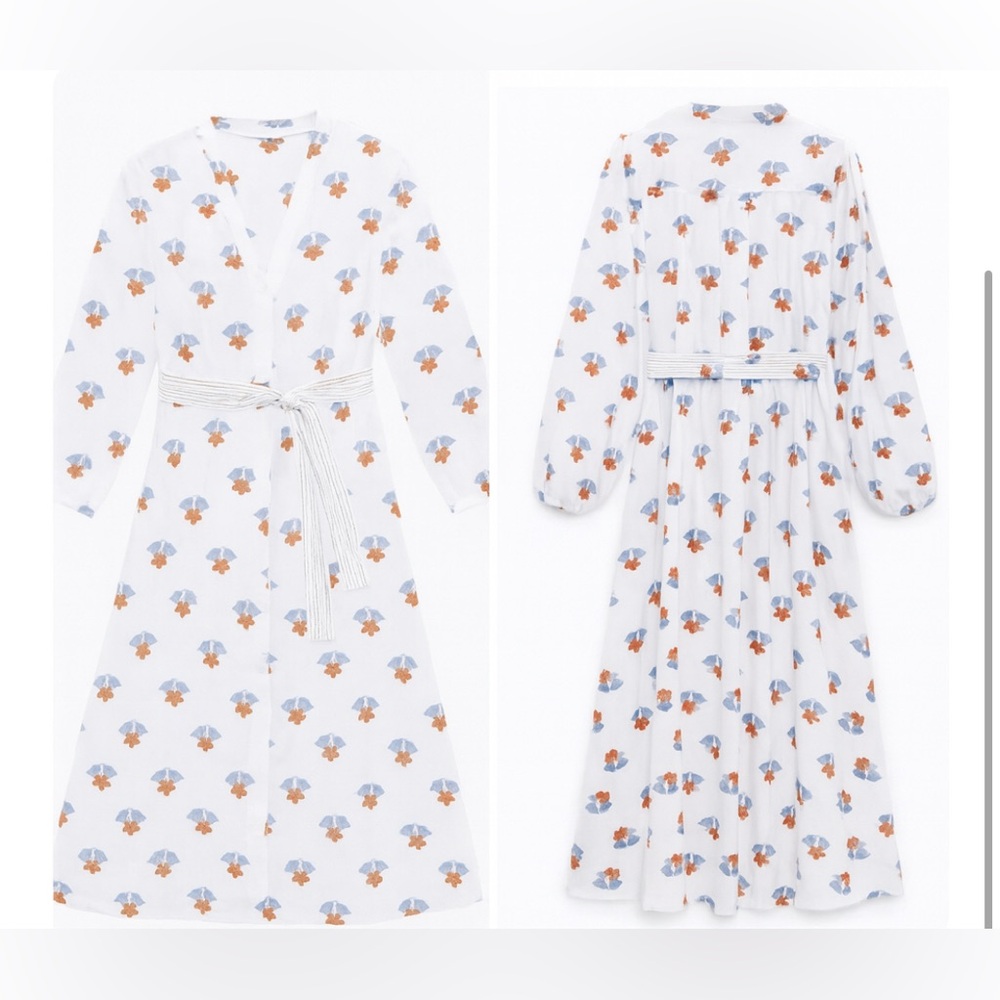 ZARA Printed White Midi Poplin Dress Size XS - Picture 3 of 4